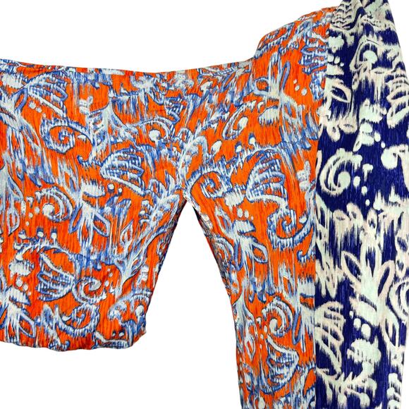 BCBGMaxazria | Tildie XS/S Blue Orange Ikat Print Oversized Open Kimono Cardigan - Picture 9 of 12